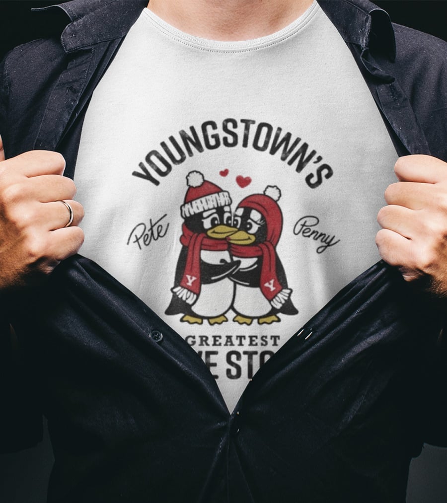 Youngstown's Greatest Love Story Pete Penny Penguins Hearts T-Shirt