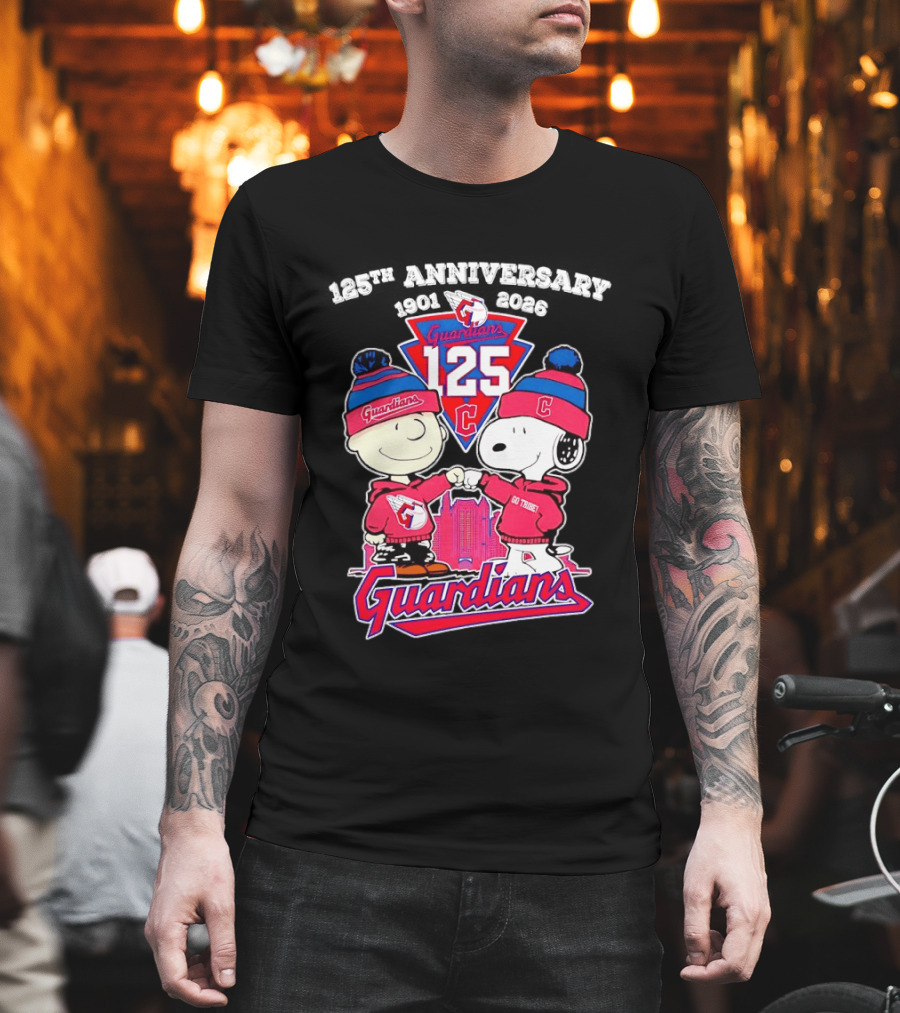 Charlie Brown Snoopy 125th Anniversary Cleveland Guardians Go Tribe T-Shirt