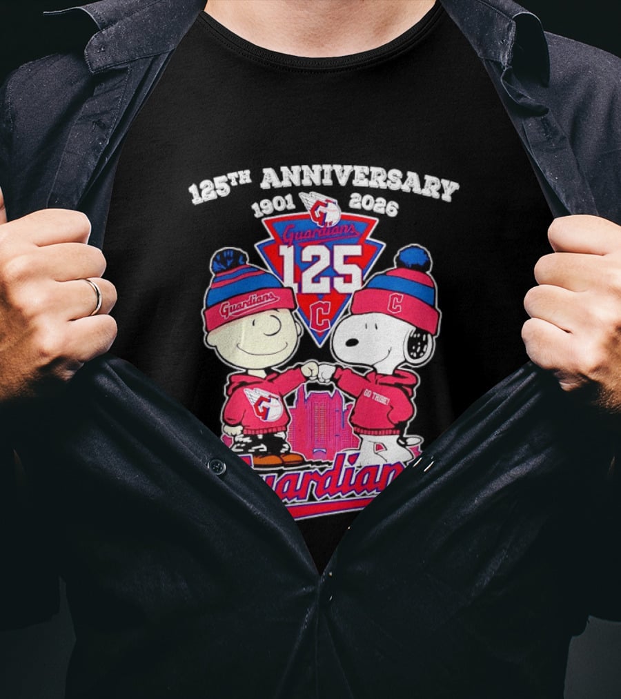 Charlie Brown Snoopy 125th Anniversary Cleveland Guardians Go Tribe T-Shirt