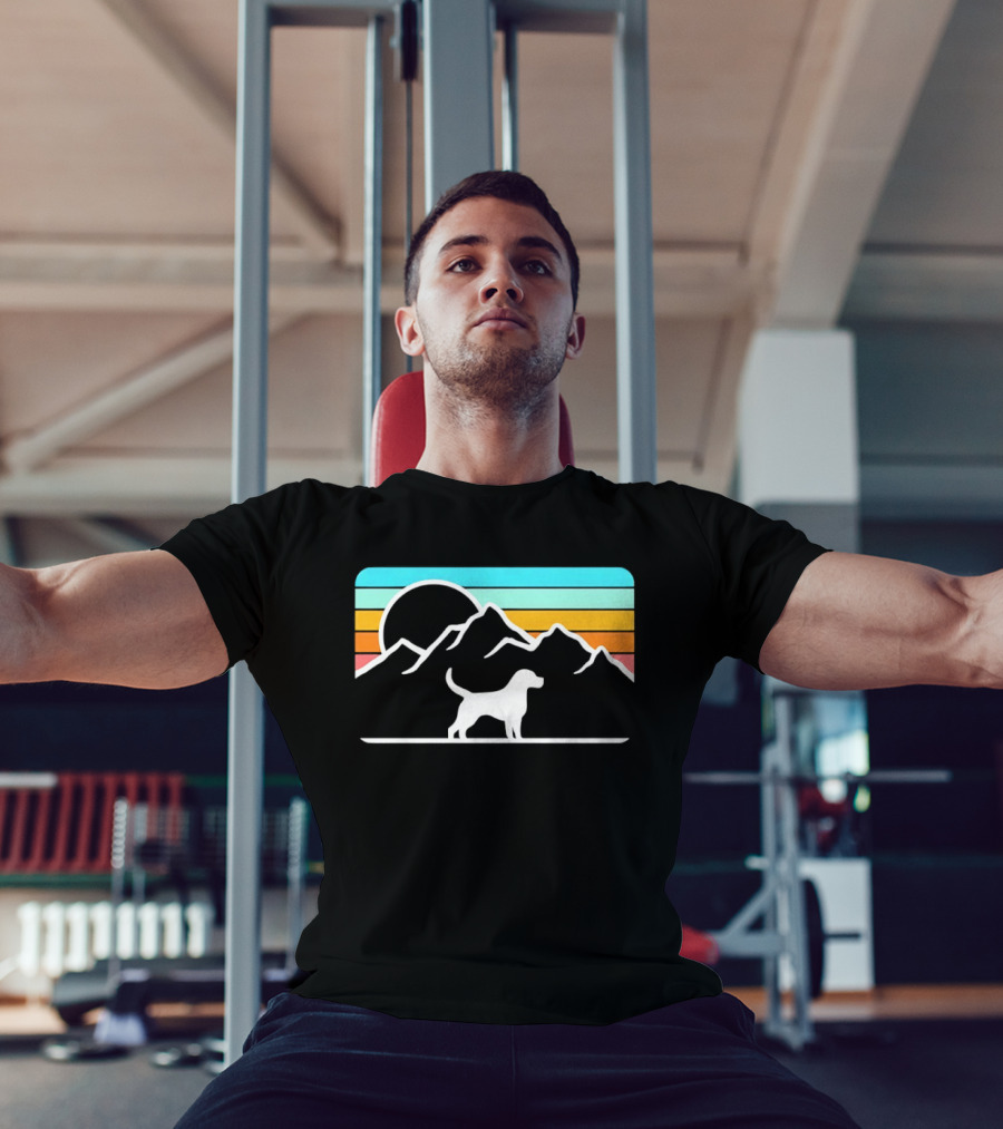 Dog With Mountain Retro Sunset T-Shirt