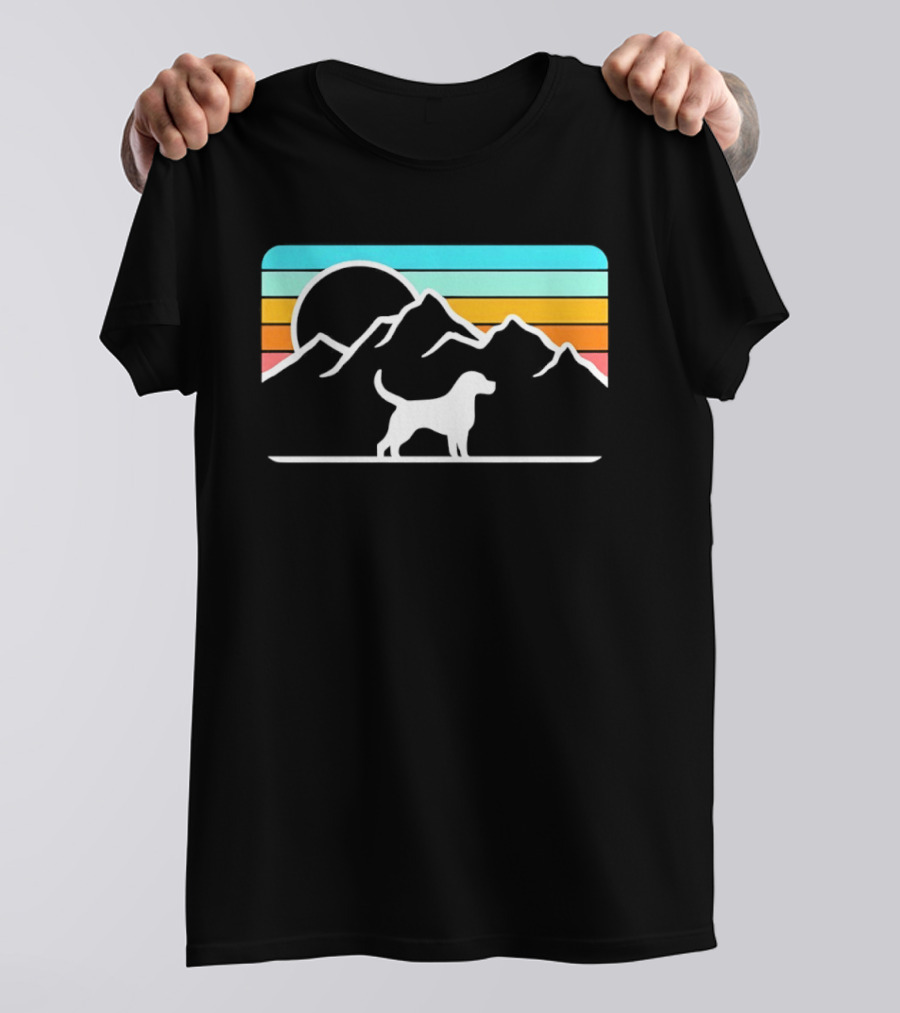 Dog With Mountain Retro Sunset T-Shirt