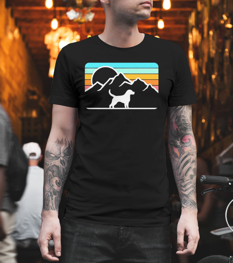 Dog With Mountain Retro Sunset T-Shirt