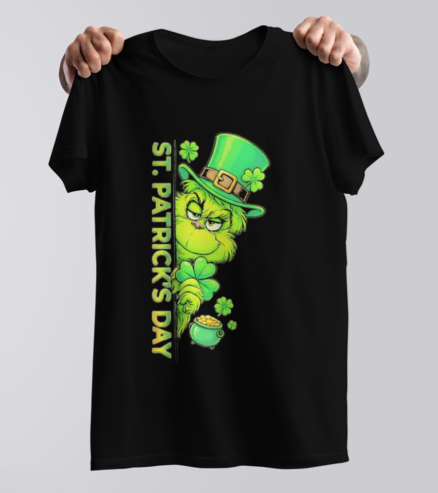 St. Patrick's Day Grinch With Leprechaun Hat And Gold Pot T-Shirt