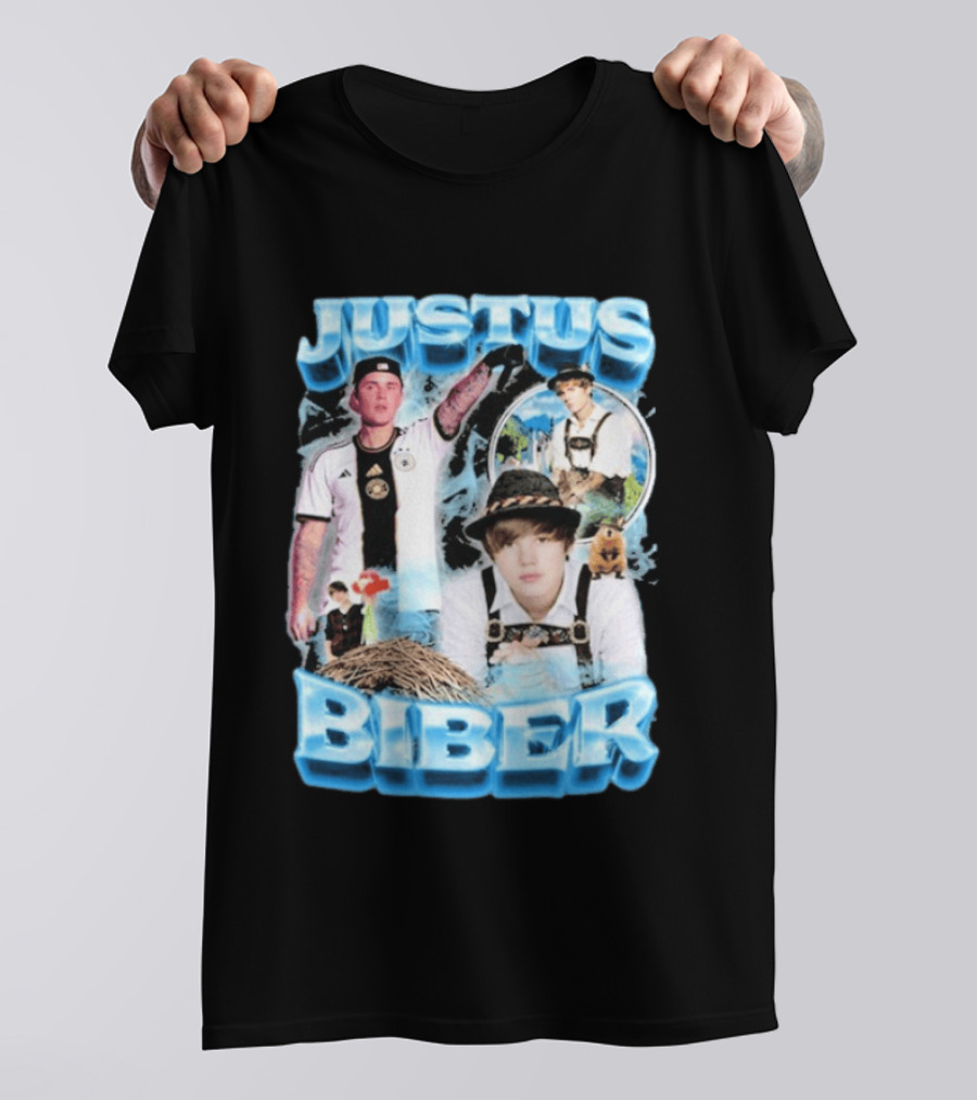 Justus Biber Justin Bieber Bavarian Inspired Collage Football Lederhosen T-Shirt