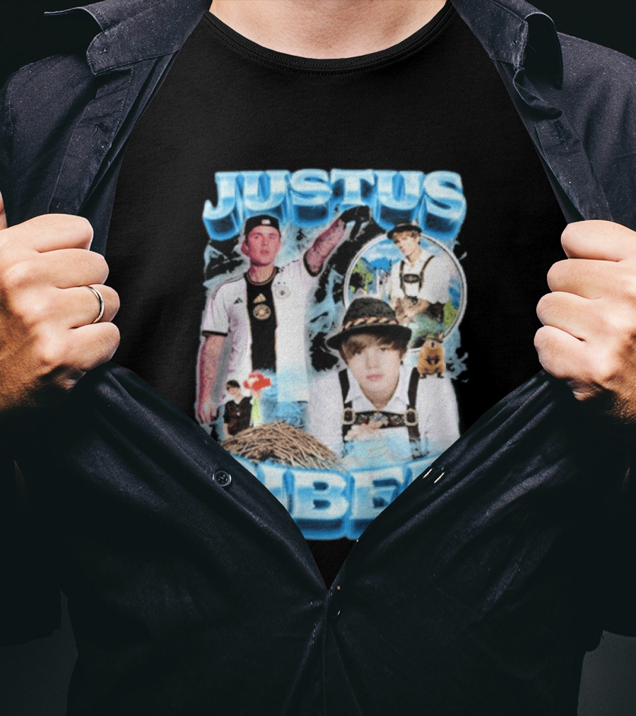 Justus Biber Justin Bieber Bavarian Inspired Collage Football Lederhosen T-Shirt