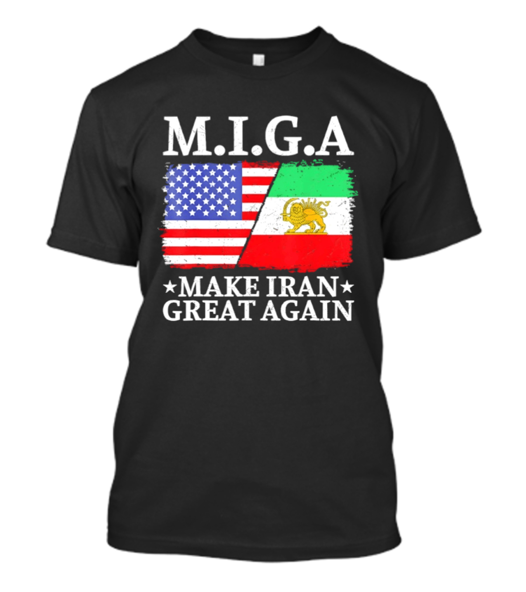 M.I.G.A Make Iran Great Again Half American Half Iranian Flags T-Shirt