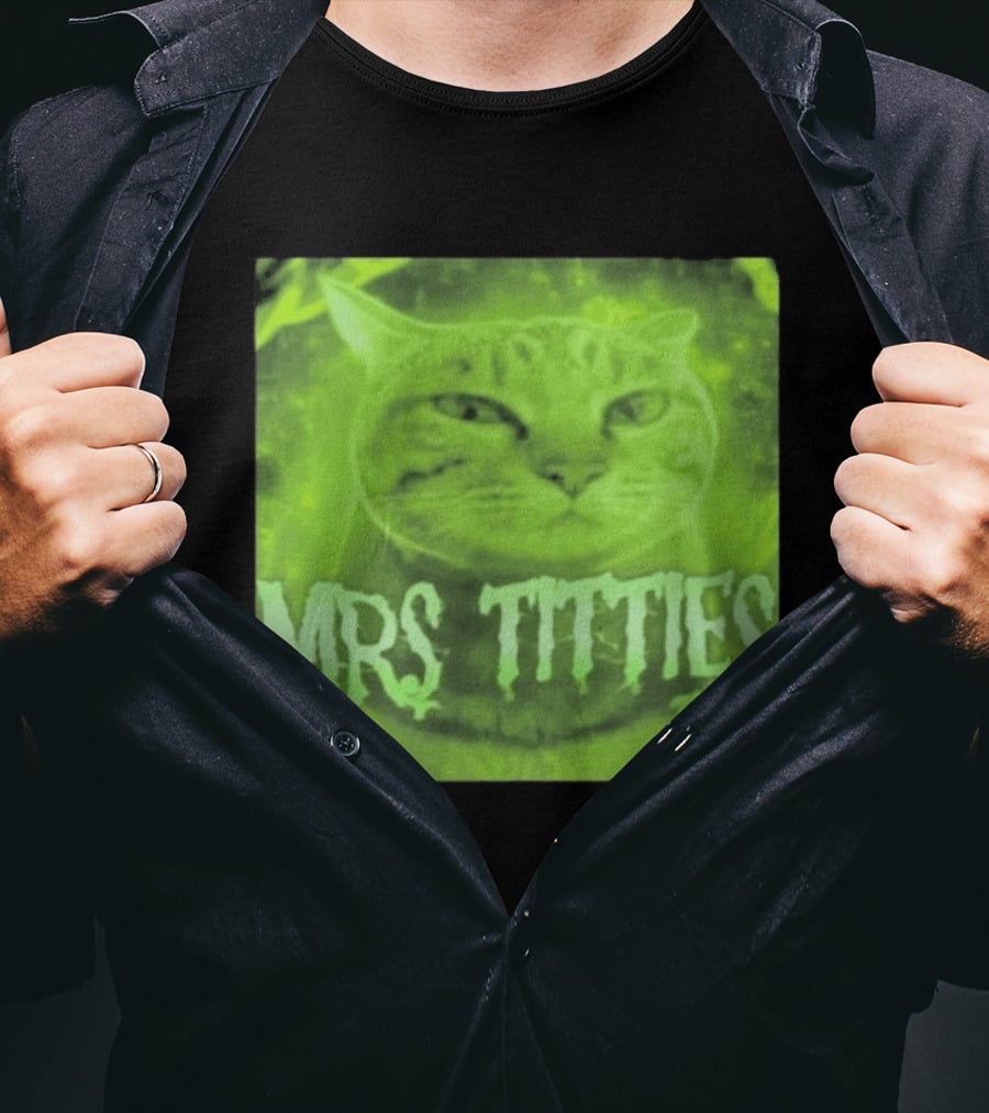 Mrs Titties Cat Glowing Neon Green Feline T-Shirt