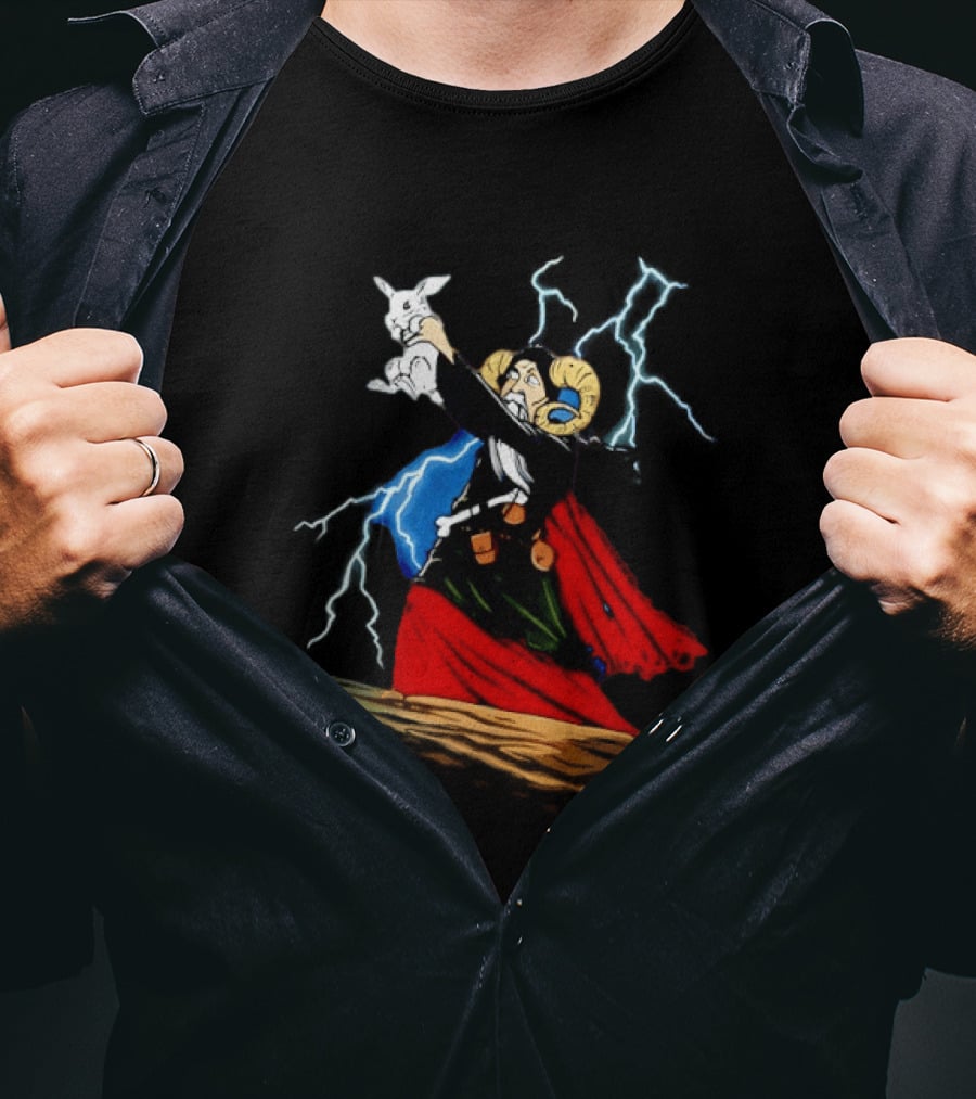 Tim The Enchanter Monty Python Wizard Holding Killer Rabbit Iconic Movie Scene T-Shirt