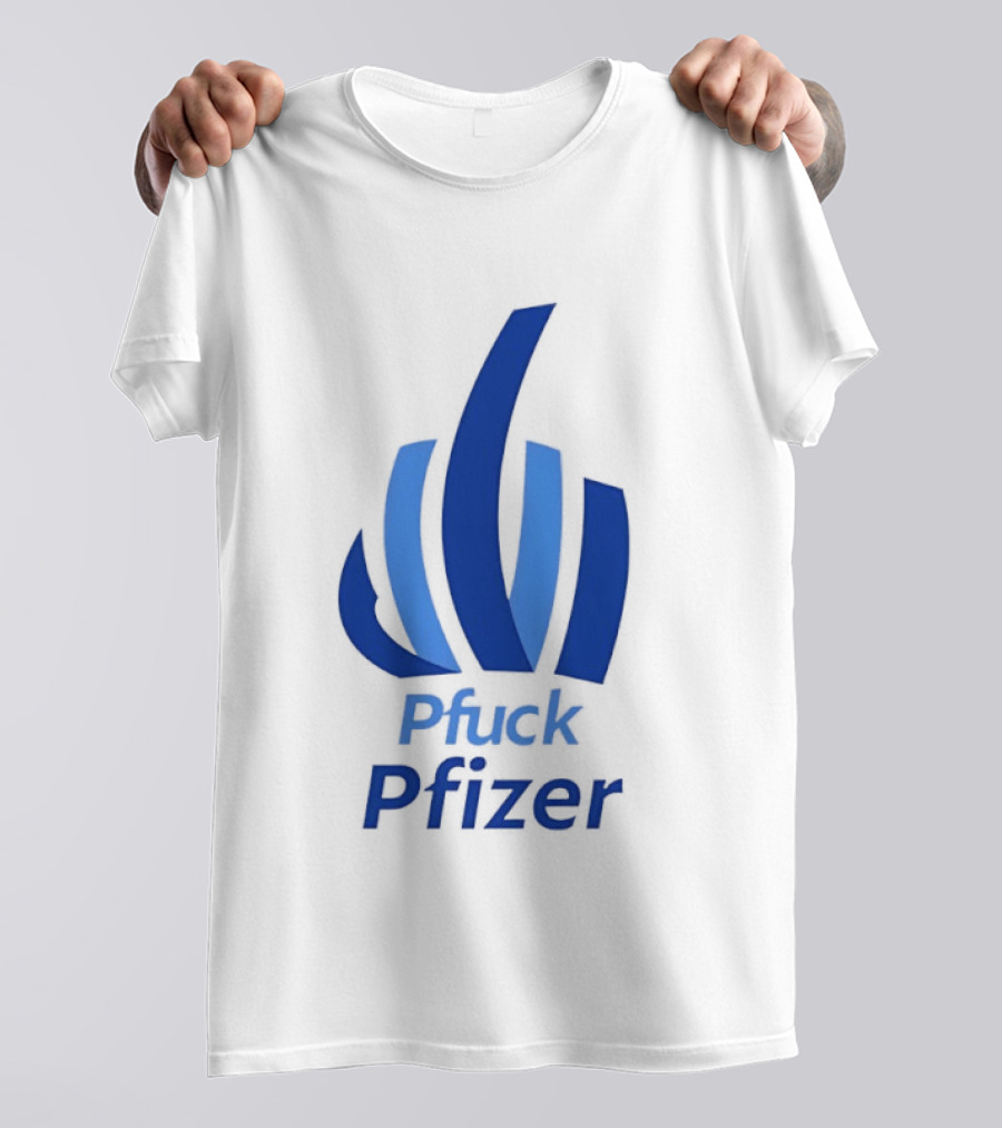 Pfuck Pfizer Middle Finger Symbol Bold Blue T-Shirt