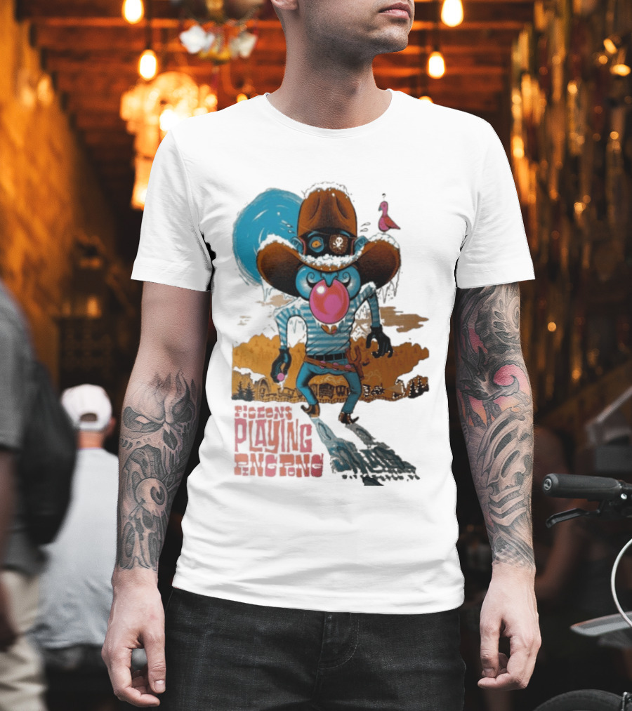 Pigeons Playing Ping Pong February 6 7 2026 Pittsburgh PA Cowboy Alien Theme With Pink Bubblegum And Purple Pigeon T-Shirt