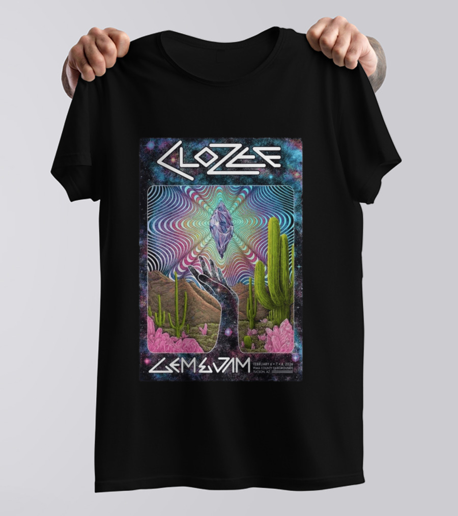 CloZee Gem And Jam Festival Tucson February 6 8 2026 Pima County Fairgrounds Cactus Crystal T-Shirt