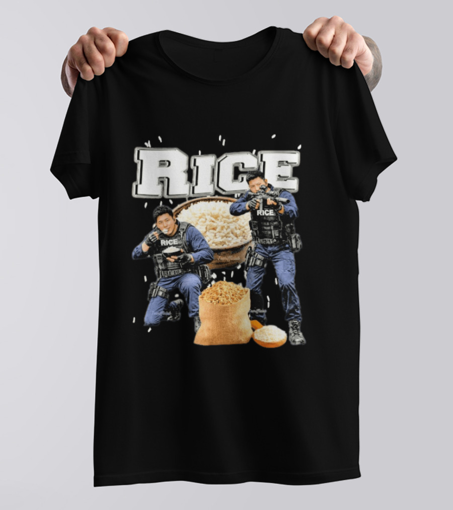 Rice Police Action Squad With Officers And Rice Bags T-Shirt