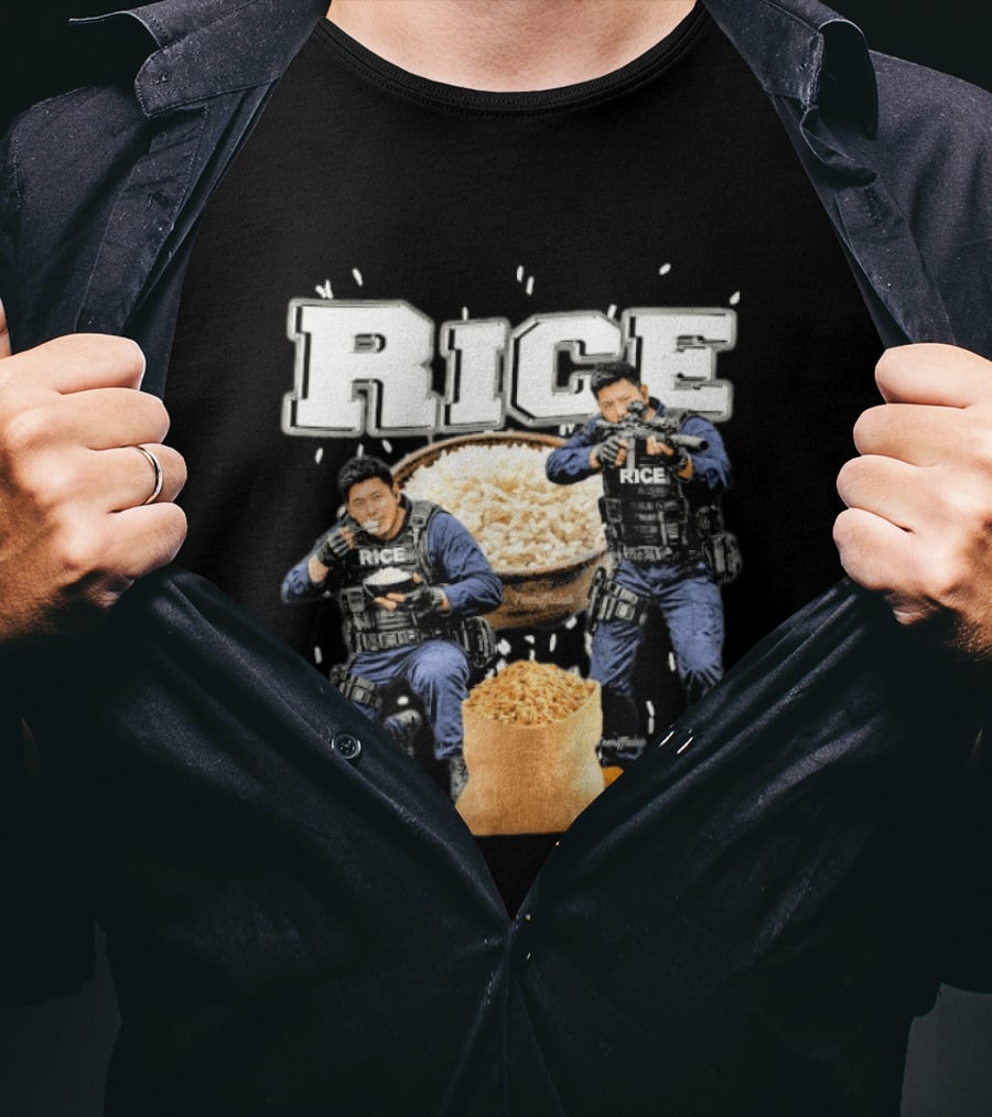 Rice Police Action Squad With Officers And Rice Bags T-Shirt