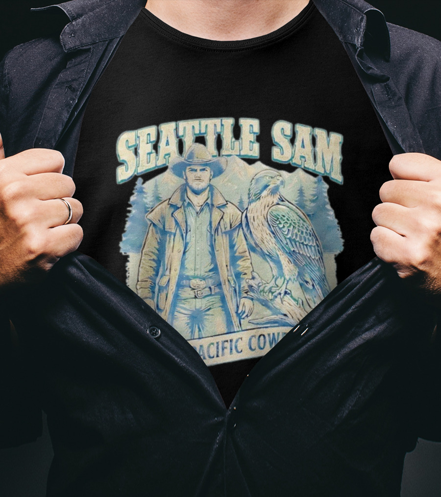 Seattle Sam The Pacific Cowboy With Mountains And Eagle T-Shirt