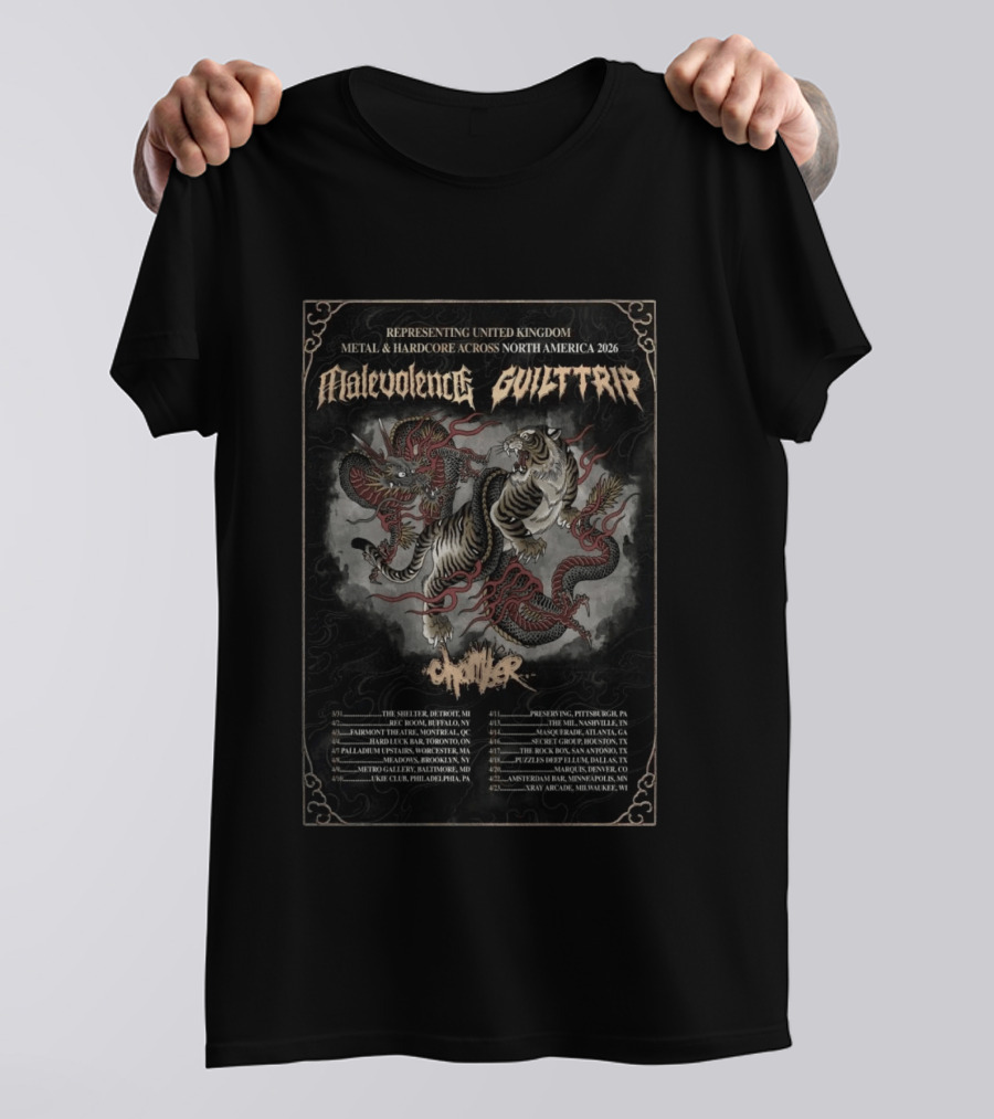 Malevolence Guilttrip 2026 Tour North America Metal Hardcore United Kingdom T-Shirt