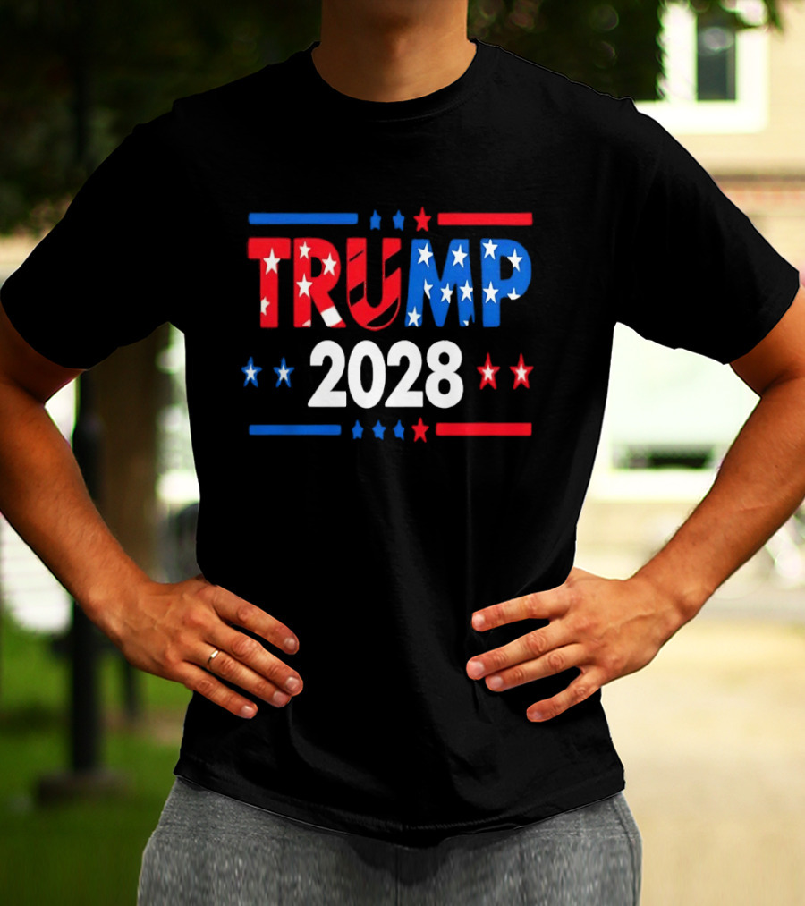 Trump 2028 Stars Stripes American Flag T-Shirt
