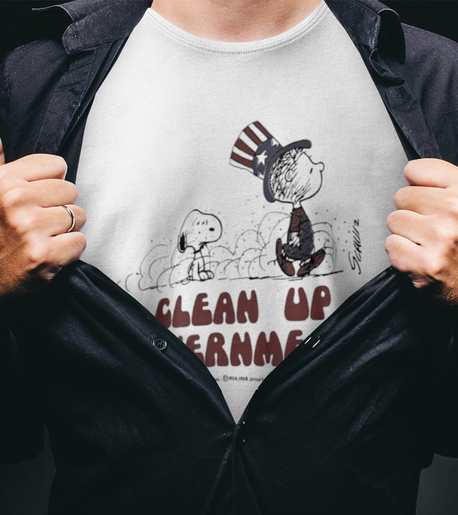 Snoopy And Charlie Brown Clean Up Government Patriotic T-Shirt