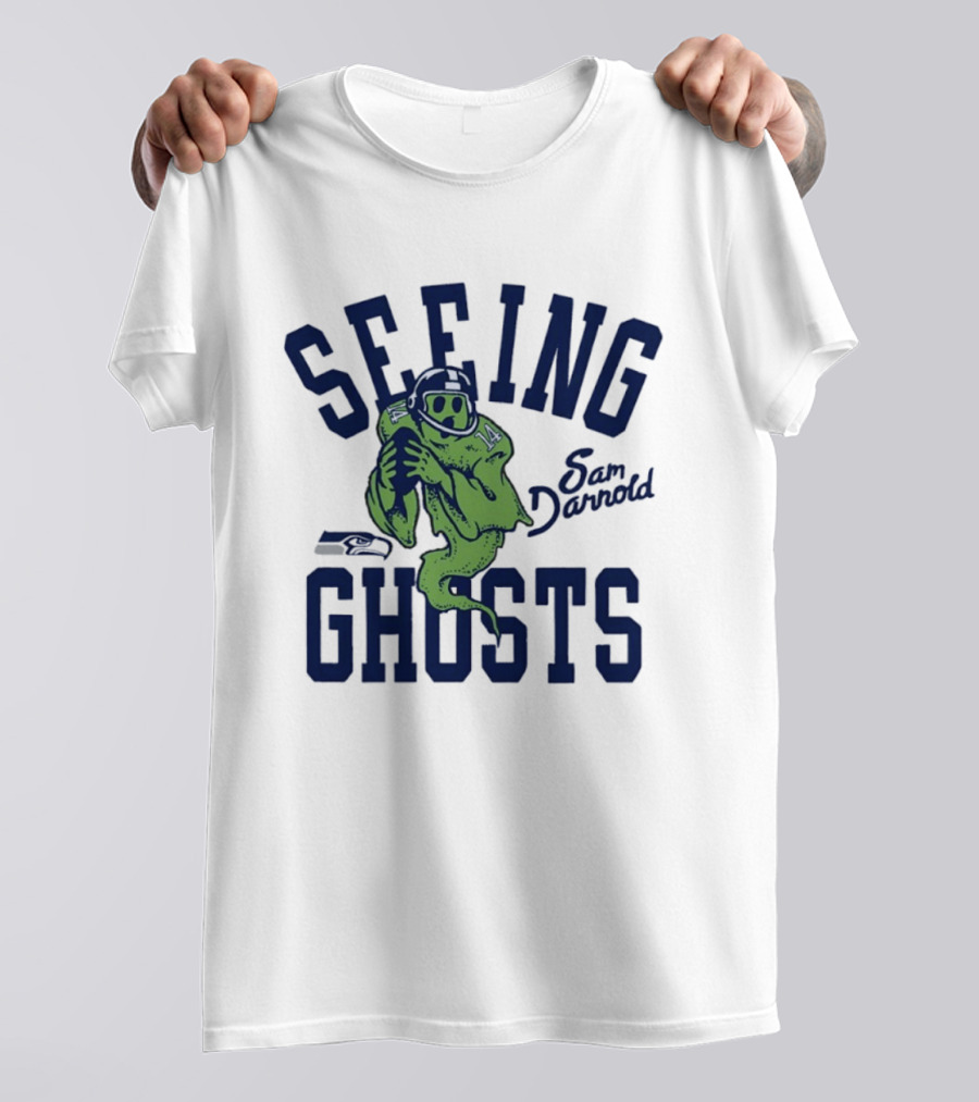 Sam Darnold Seeing Ghosts Seattle Seahawks Logo 14 T-Shirt