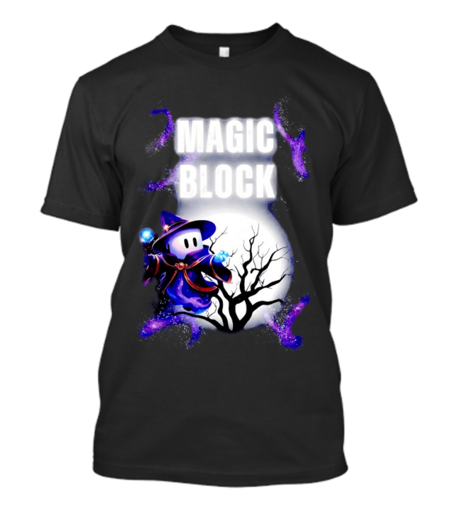 Magic Block Wizard With Glowing Orbs And Mystical Tree T-Shirt