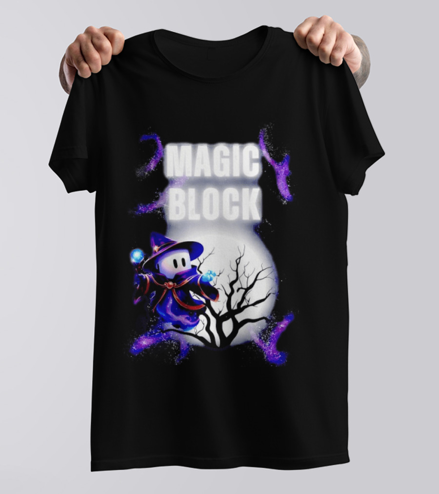 Magic Block Wizard With Glowing Orbs And Mystical Tree T-Shirt