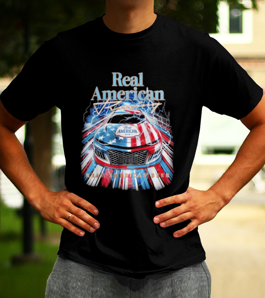 Real American Beer Racing Car With Stars And Stripes T-Shirt