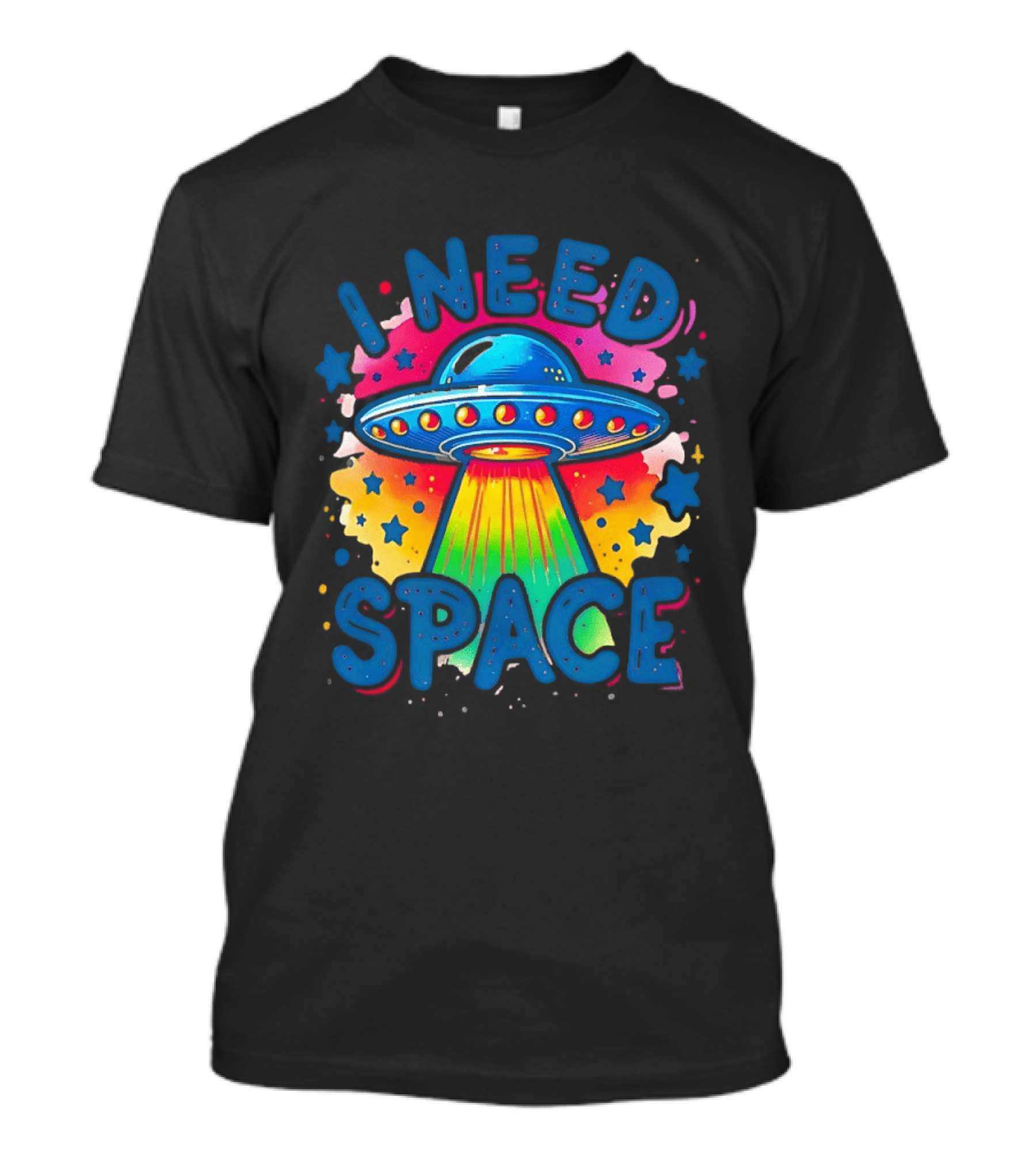 UFO I Need Space Colorful Alien Spaceship Retro Stars T-Shirt