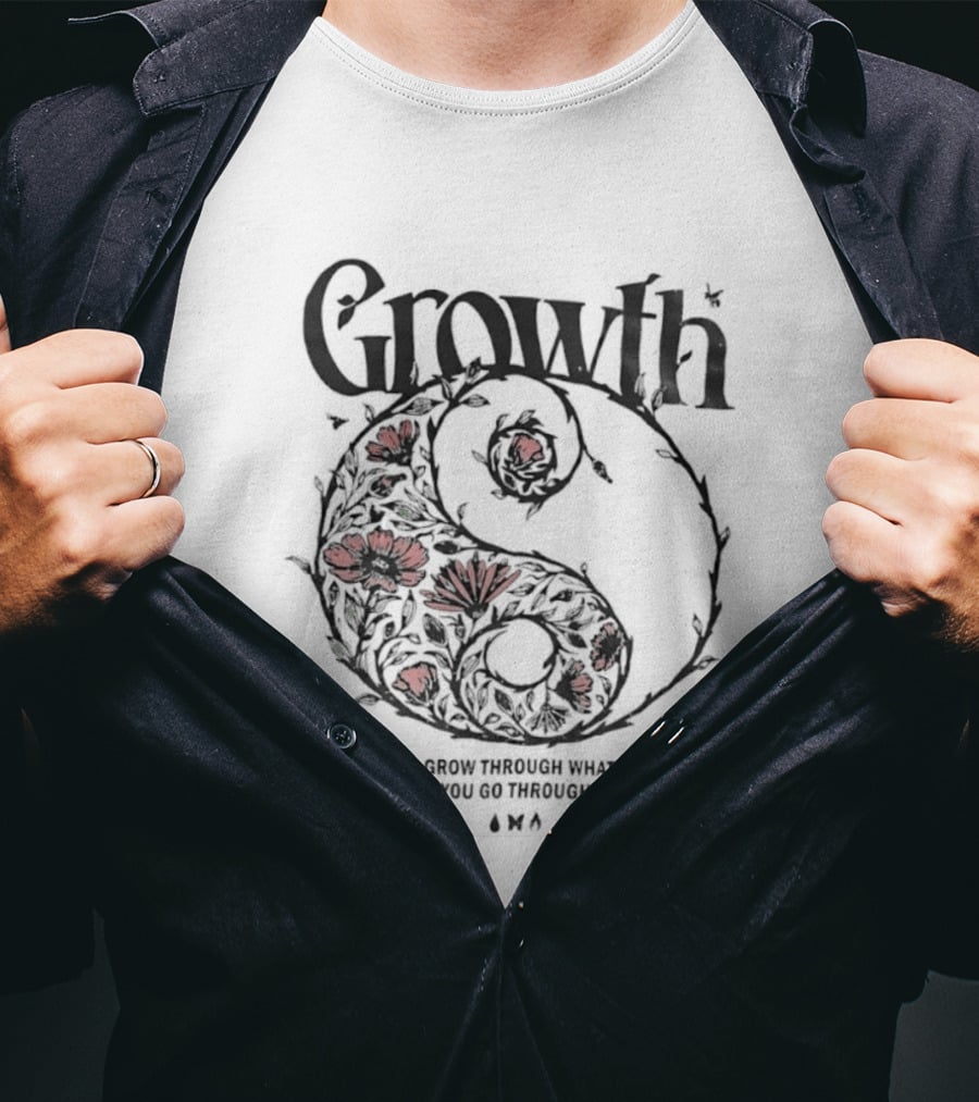 Growth Grow Through What You Go Through Red Floral Motif Circle T-Shirt