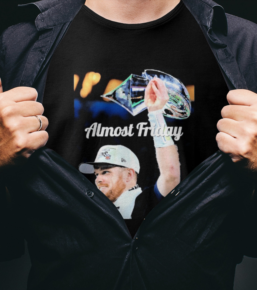 Almost Friday Sam Darnold Holding Lombardi Trophy Celebration T-Shirt