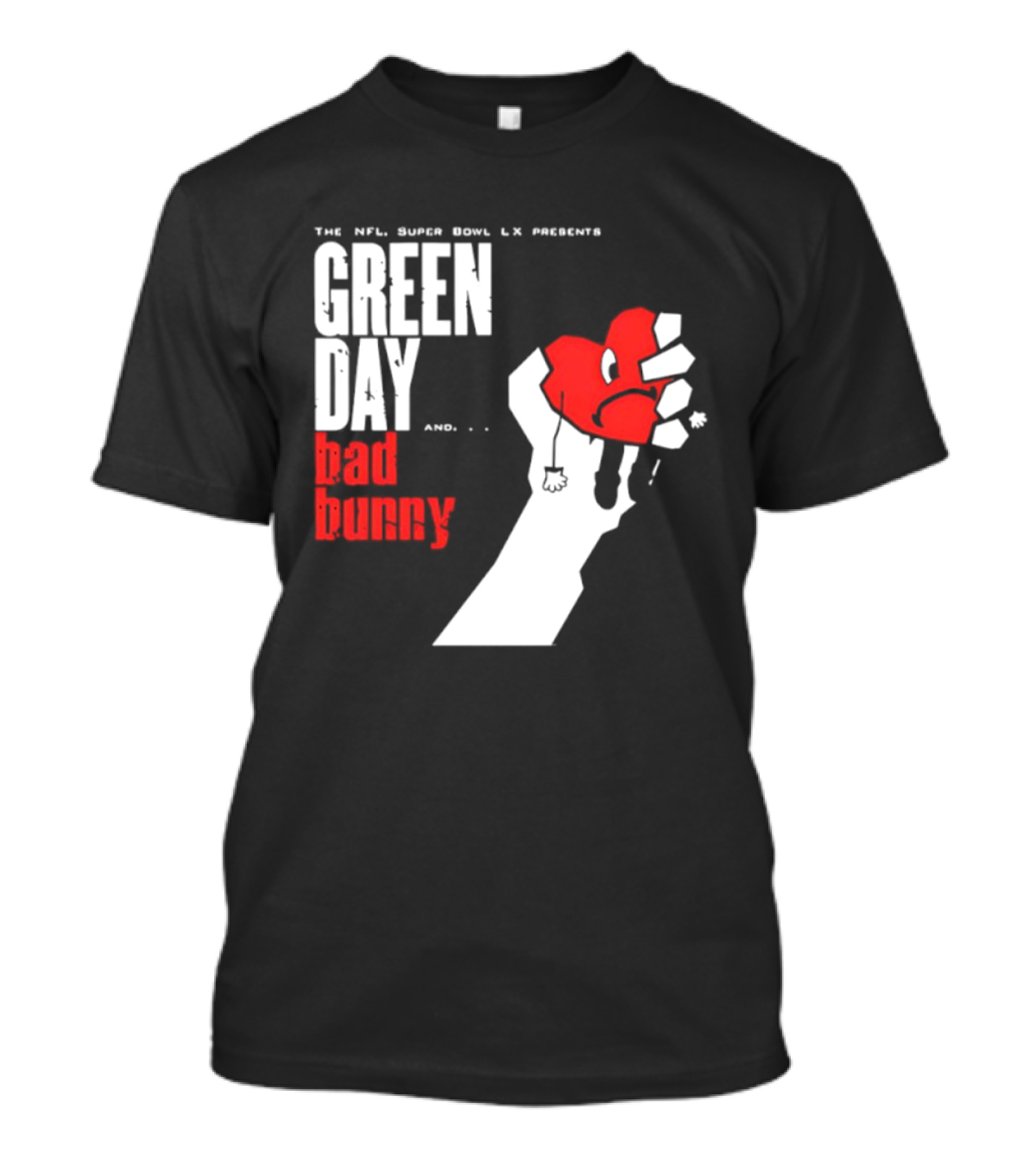 The NFL Super Bowl LVI Presents Green Day Bad Bunny Heart Image T-Shirt