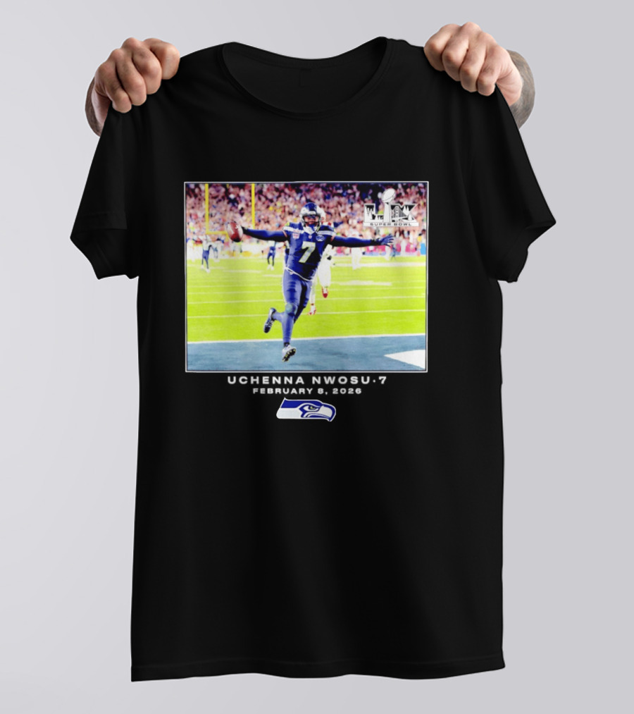 Uchenna Nwosu Seattle Seahawks Super Bowl Celebration Photo 2026 T-Shirt