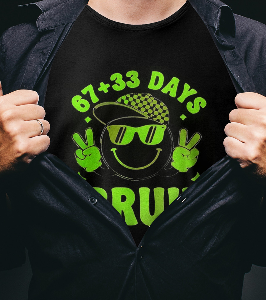 67+33 Days Bruh Emoji With Sunglasses Peace Sign T-Shirt