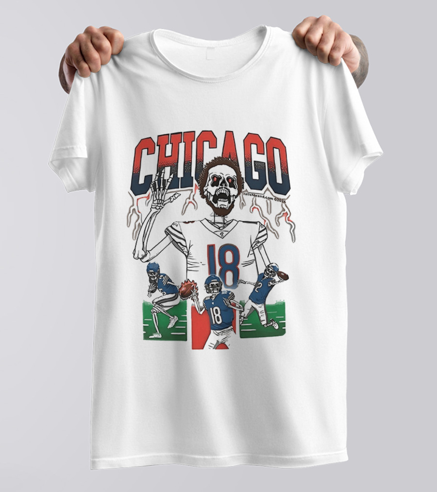 Caleb Williams Chicago 18 The Claw Skeleton Football Monster T-Shirt
