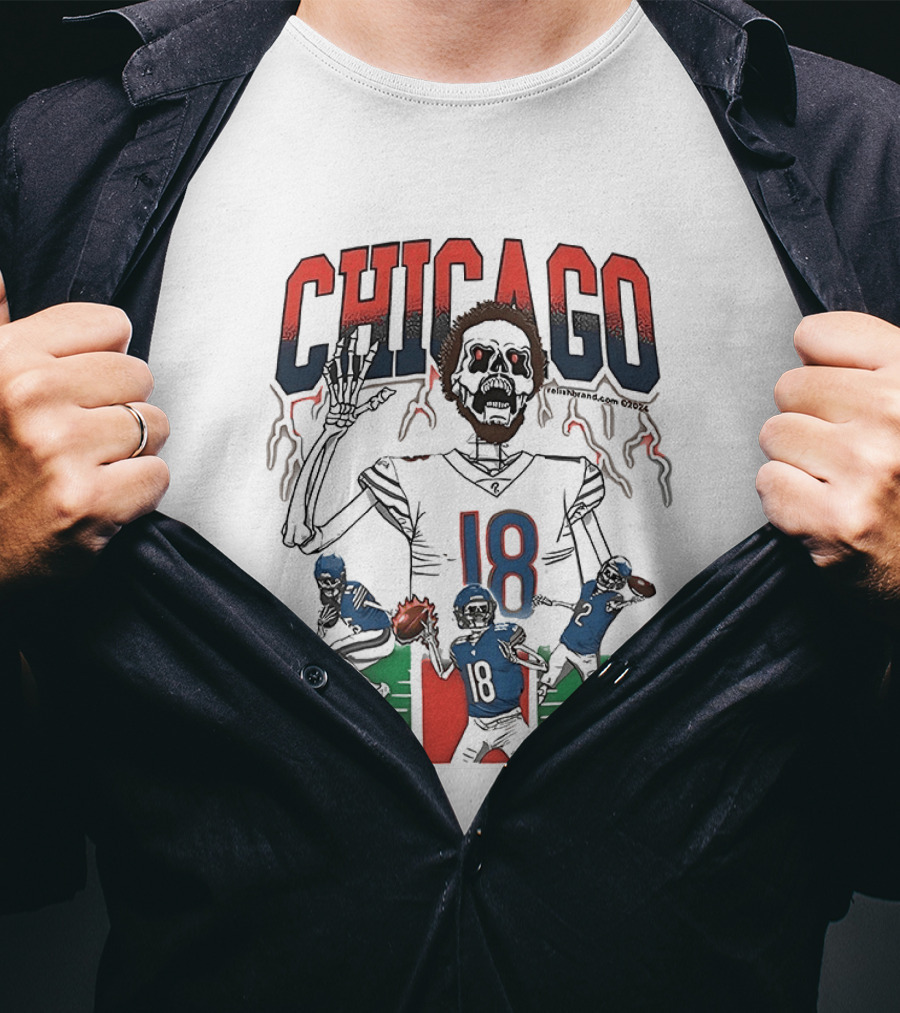 Caleb Williams Chicago 18 The Claw Skeleton Football Monster T-Shirt