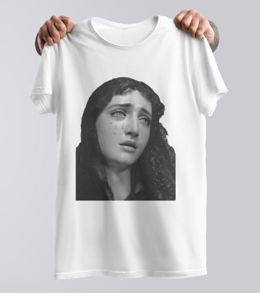 Null Society Virgin Mary Crying Statue Iconic Religious T-Shirt