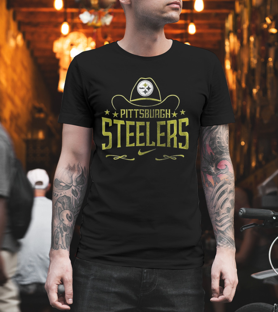 Pittsburgh Steelers Cowboy Hat Icon Yellow T-Shirt