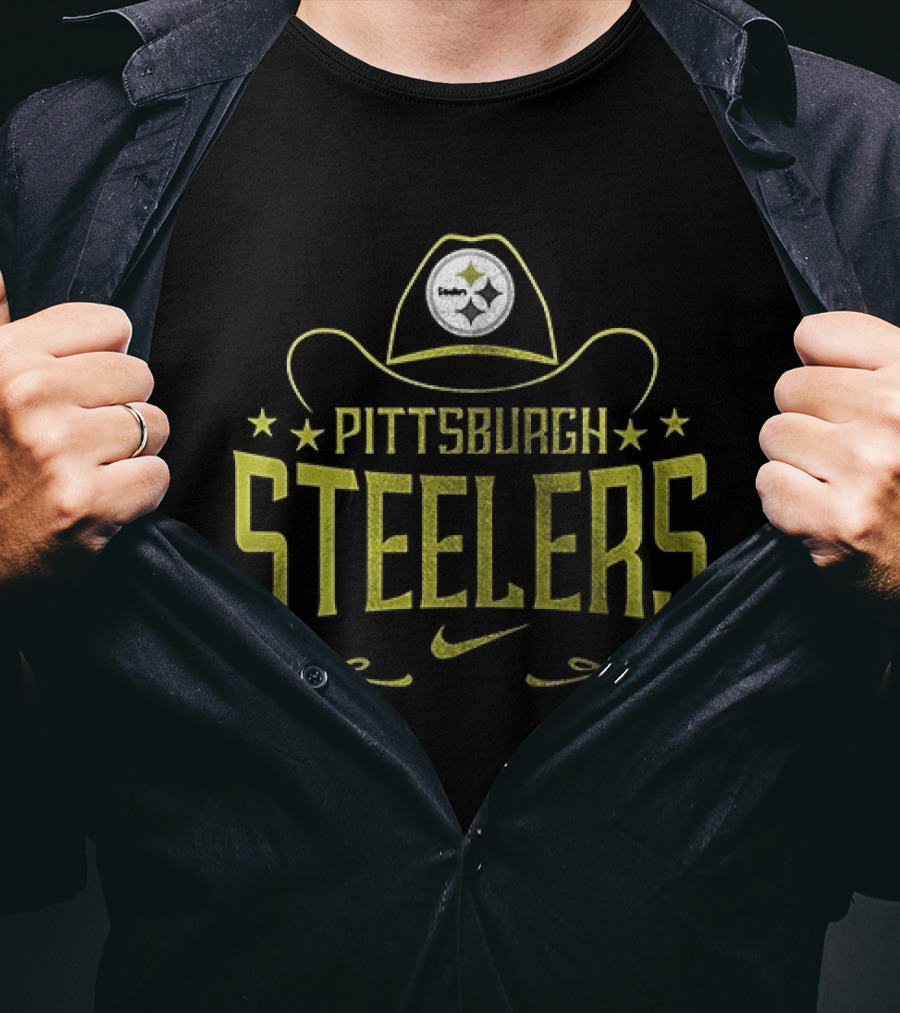 Pittsburgh Steelers Cowboy Hat Icon Yellow T-Shirt