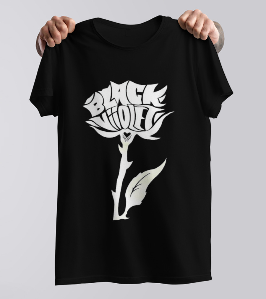 Black Viiolet Rose Shape Botanical T-Shirt
