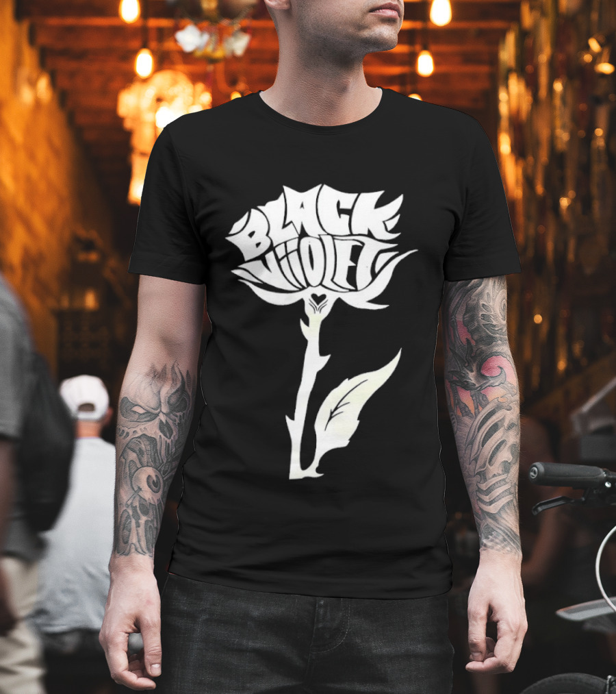 Black Viiolet Rose Shape Botanical T-Shirt