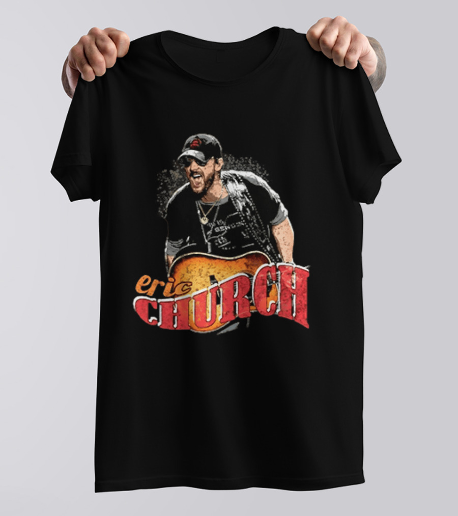 Eric Church Country Rock Music Icon With Guitar And Hat T-Shirt