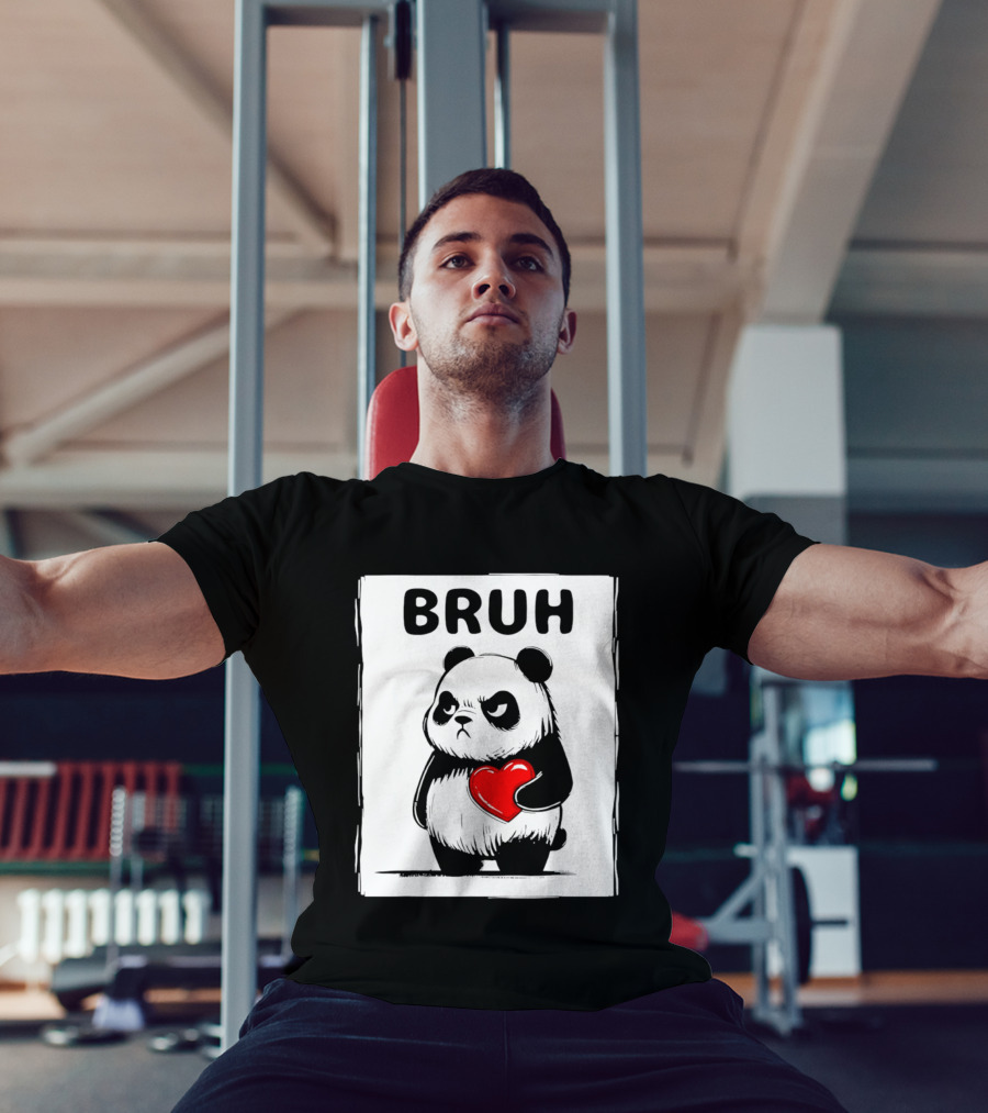 Grumpy Panda Bruh Valentine's Red Heart T-Shirt