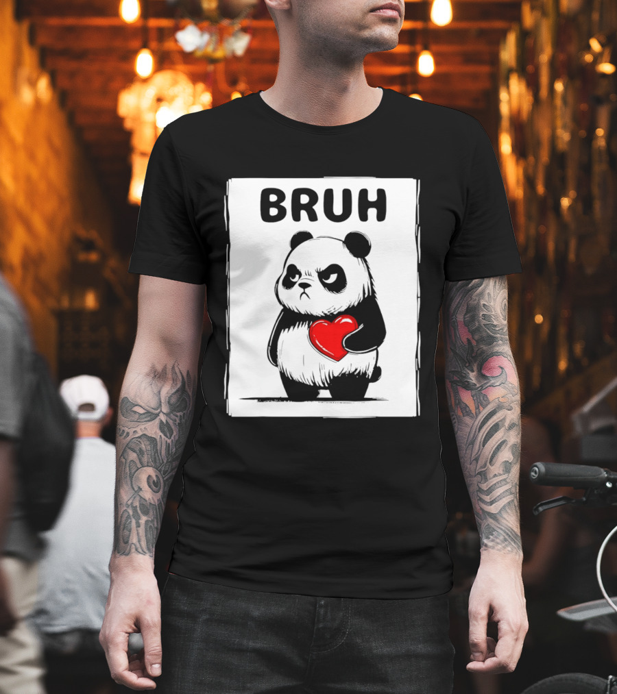 Grumpy Panda Bruh Valentine's Red Heart T-Shirt