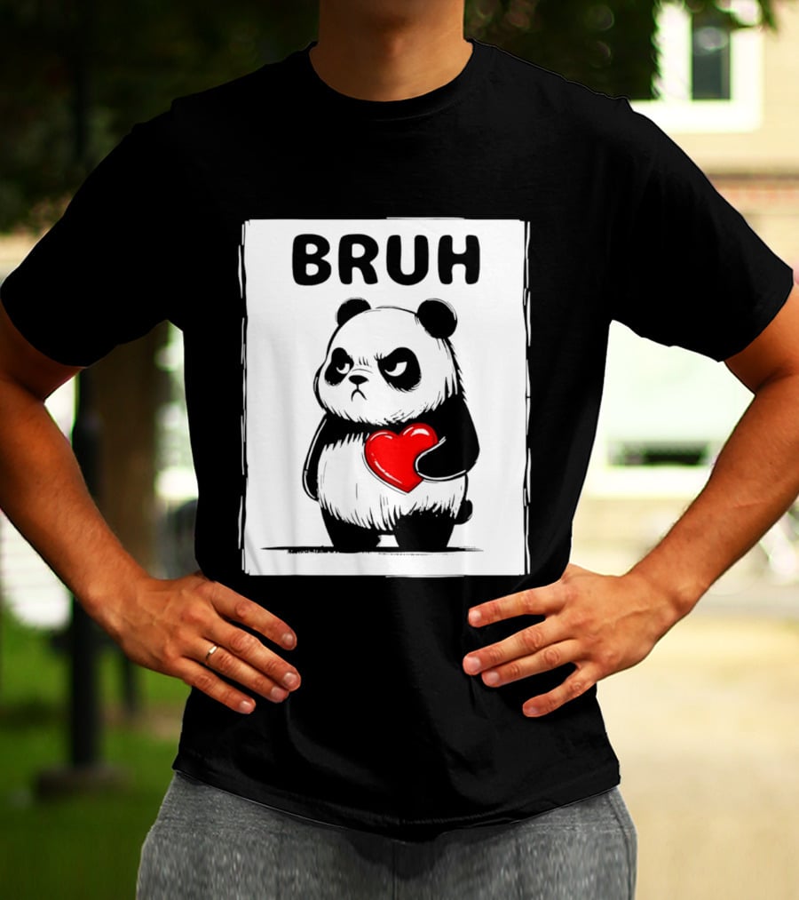 Grumpy Panda Bruh Valentine's Red Heart T-Shirt