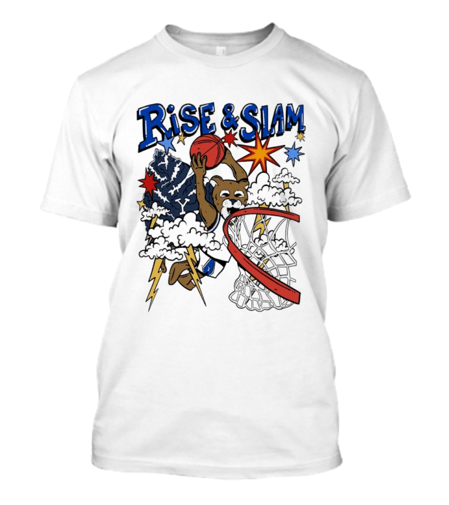 BYU Basketball Rise And Slam Flyin' Hoops Bear Dunking With Stars And Lightning T-Shirt