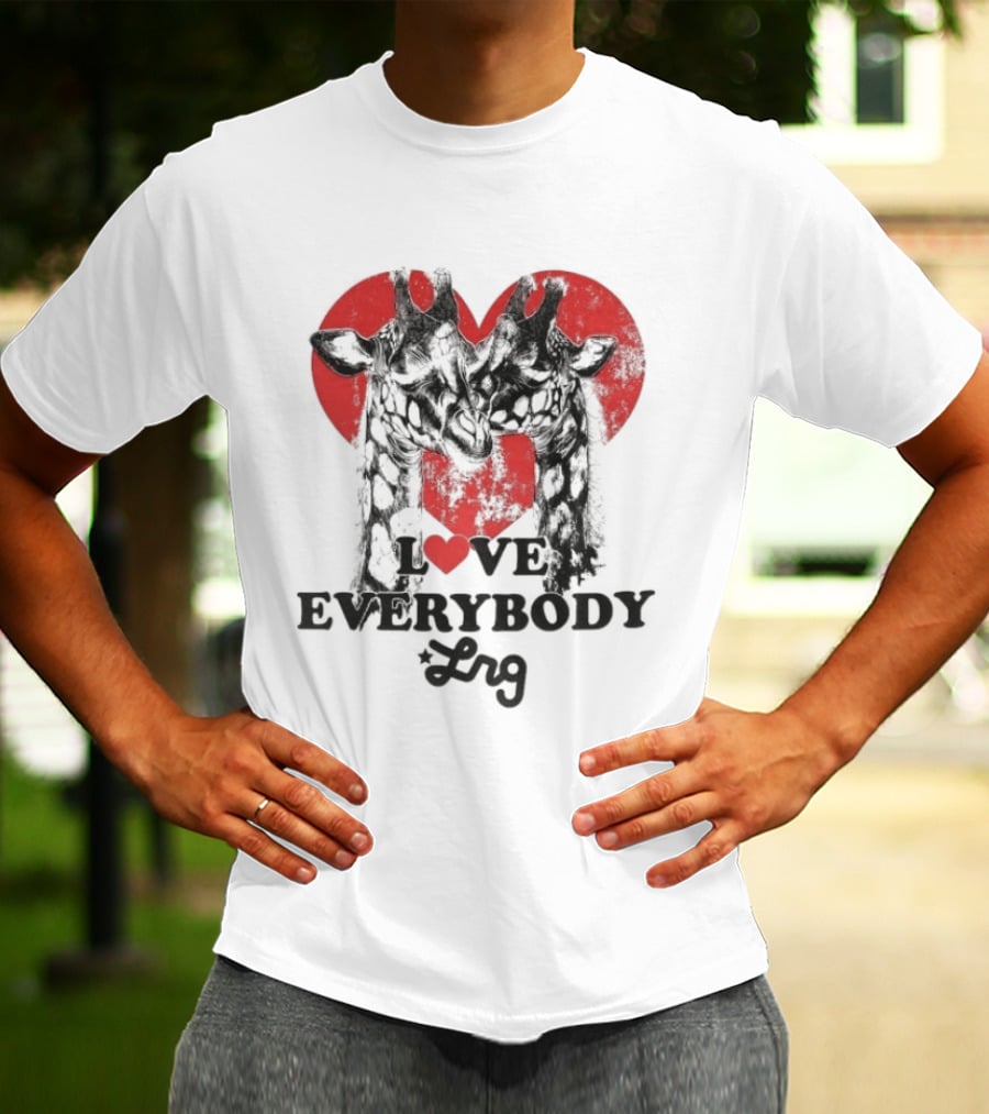 L R G Love Everybody Red Heart Giraffes T-Shirt