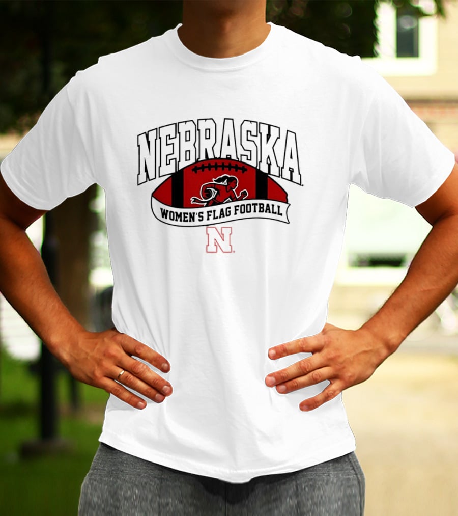 Nebraska Cornhuskers Women's Flag Football Team Red Football Crest T-Shirt