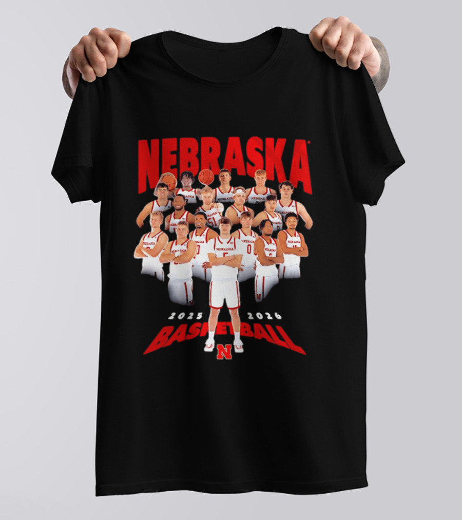 Nebraska 2025 2026 Basketball Team Collage T-Shirt