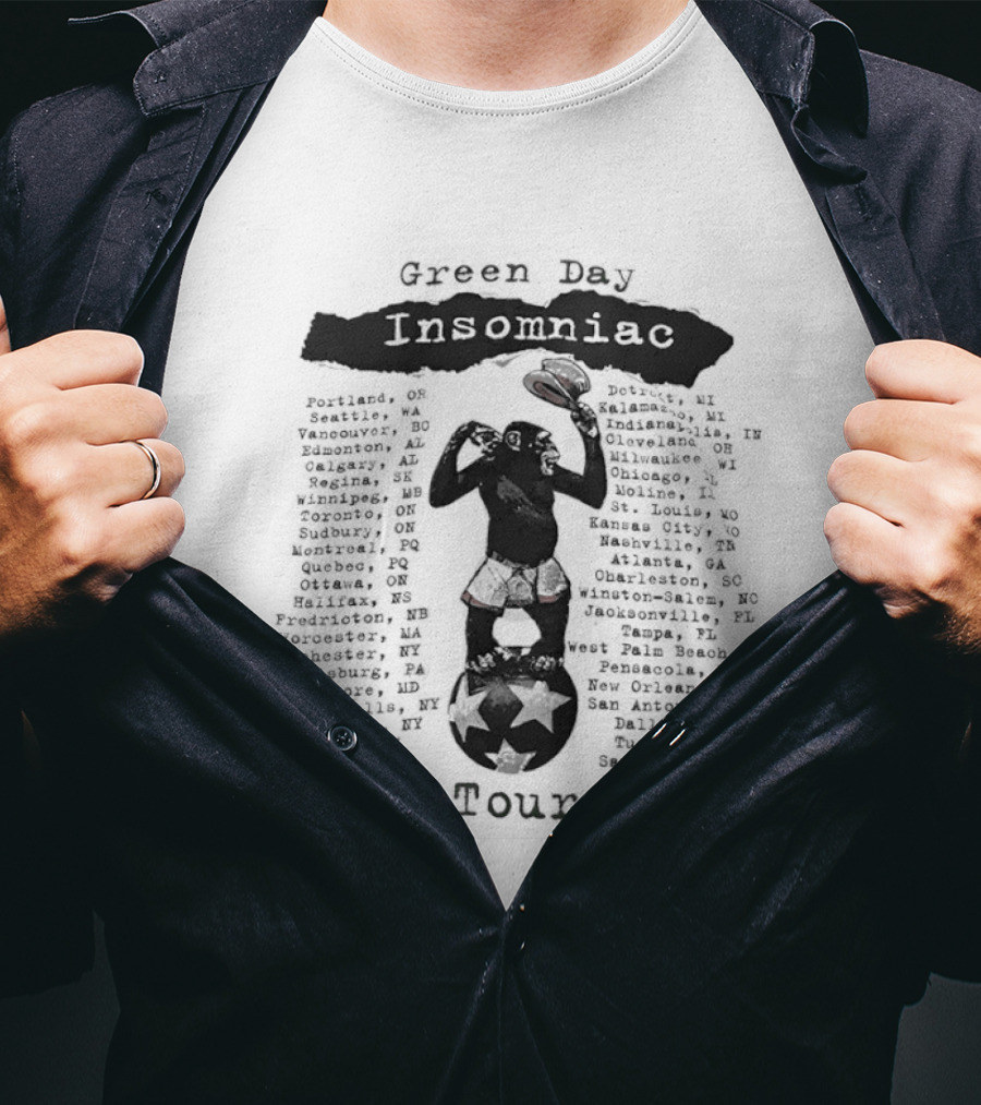 Insomniac Monkey Riding With Green Day Tour Reference T-Shirt