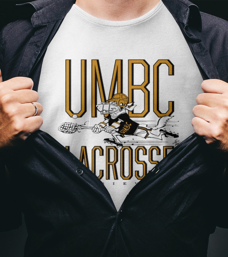 UMBC Retrievers Lacrosse Vintage Style Graphic With Dog Player T-Shirt