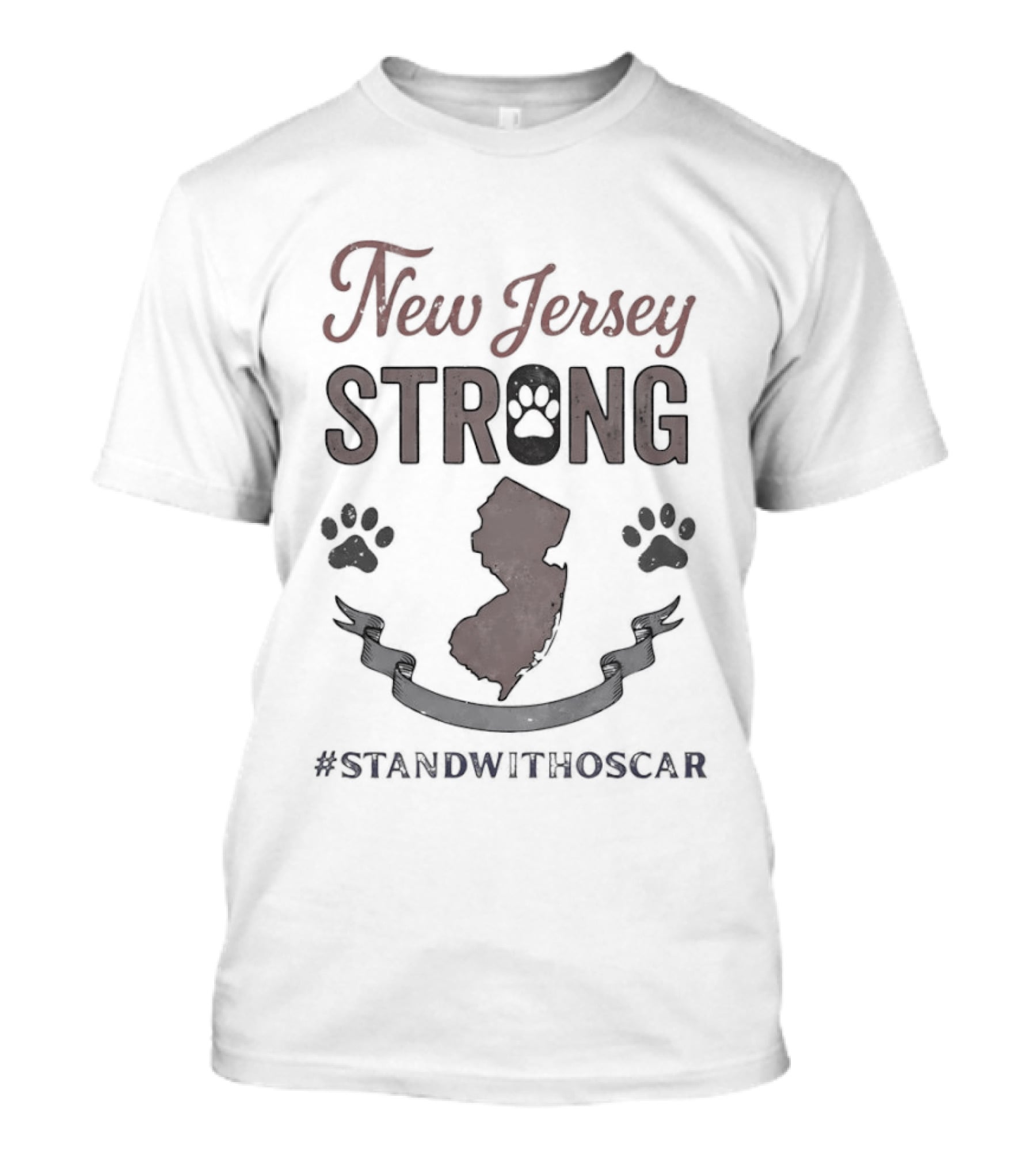 New Jersey Strong Stand With Oscar Support Hashtag Paw Print Map T-Shirt