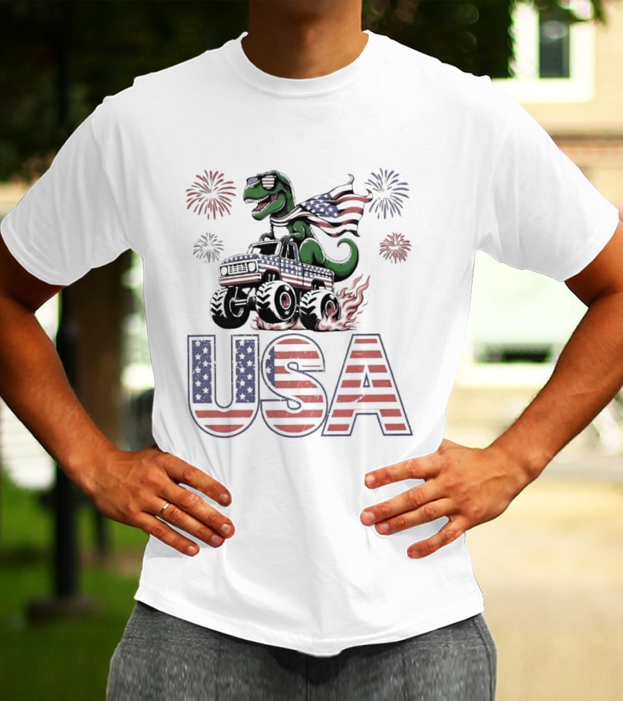 USA Independence Day 4th Of July Rex Monster Truck Fireworks American Flag T-Shirt